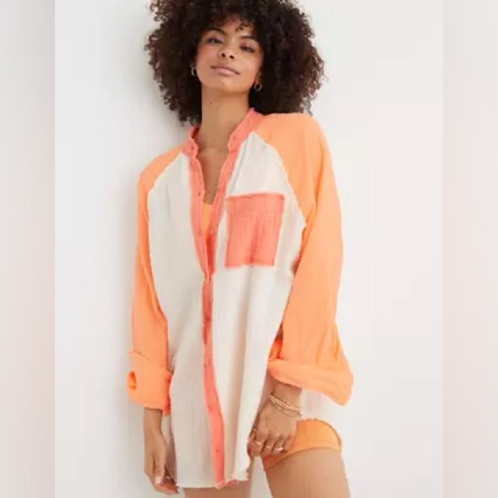 Aerie Gauzy Coverup Shirt Sz XL